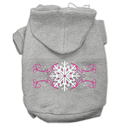 Mirage Pet Products Pink Snowflake Swirls Screenprint Pet Hoodies, Medium, Grey