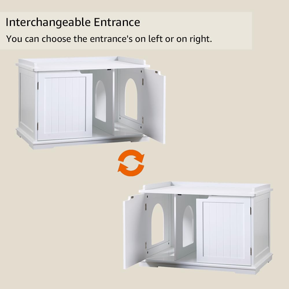 Unipaws Cat Litter Box Enclosure Furniture, Cat Washroom, Hidden Litter Box Cover, Cabinet For Large Cat, Dog Proof Cat Litter Boxes, Hideaway Litter Box, Cat House, White