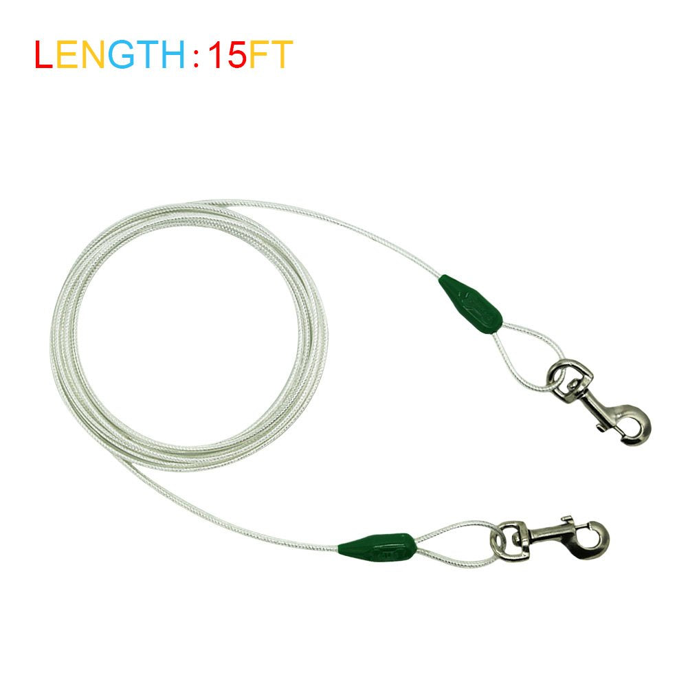 Petest 15Ft Reflective Tie-Out Cable For Medium Dogs Up To 60 Pounds