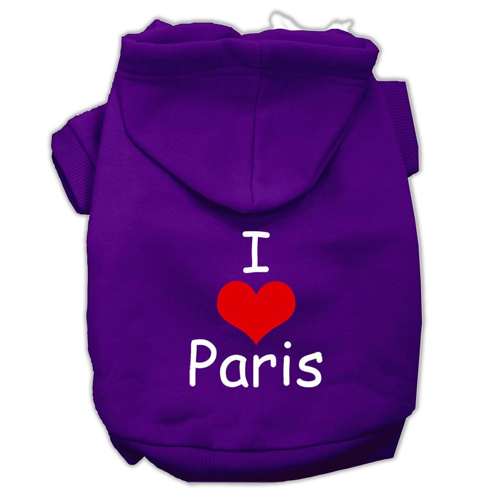 Pet, Dog & Cat Hoodie Screen Printed, I Love Paris Purple XL (14-20 lbs.)