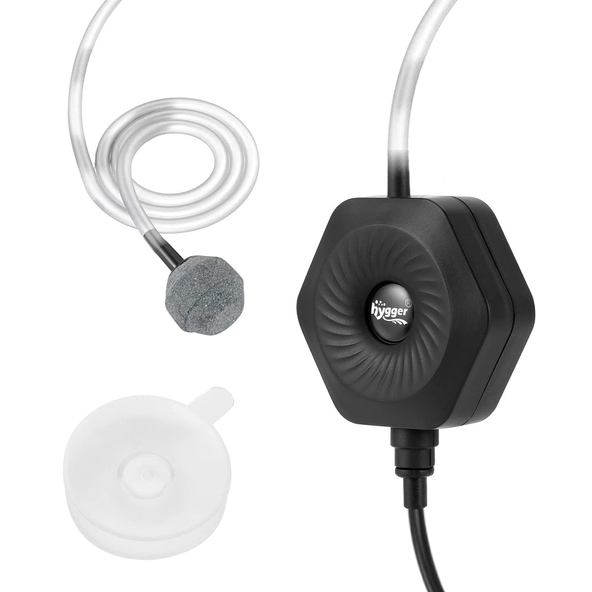 Hygger Quiet Mini Small Aquarium Air Pump Betta Fish Tank Bubbler Oxygen Aeration Pump With Air Stone Tubing Suction Cup For 0.5-15 Gal Fish Bowl