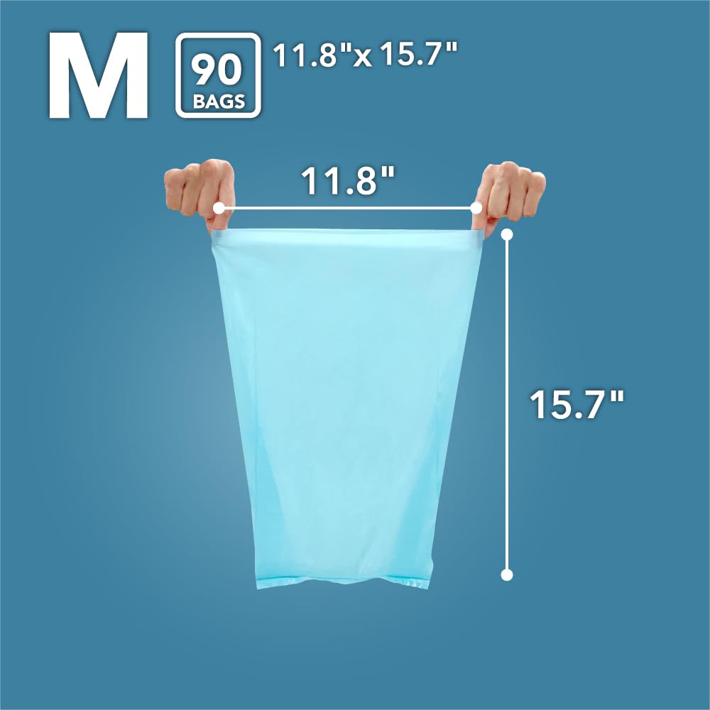 Bos Amazing Odor Sealing Cat Waste Disposal Bags - Durable And Unscented [Size: M, Color: Light Blue] (90 Count, Pack Of 1) (90 Bags)