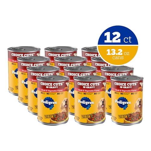 Pedigree Choice Cuts In Gravy Adult Wet Dog Food Steak & Vegetable Flavor, 13.2 oz. Cans (12 Count, Pack of 1)
