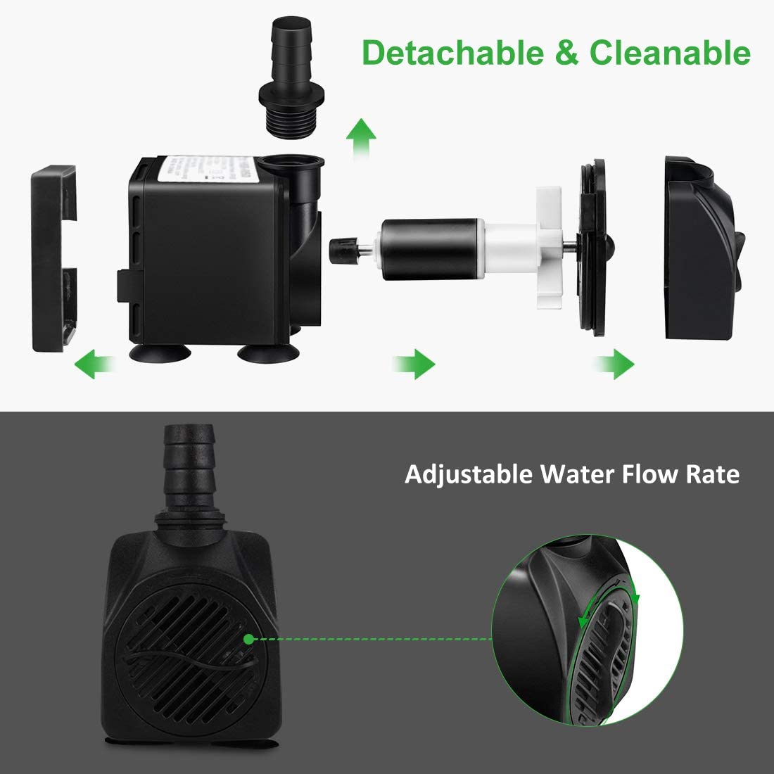 Growneer 2 Packs 550Gph Submersible Pump 30W Ultra Quiet Fountain Water Pump, 2000L/H, With 7.2Ft High Lift, 3 Nozzles, 4.9 Feet Tubing For Aquarium, Fish Tank, Pond, Hydroponics, Statuary