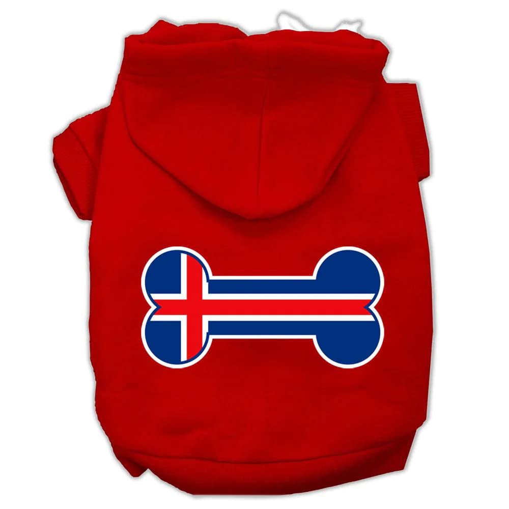 Mirage Pet Products Bone Shaped Iceland Flag Screen Print Pet Hoodies, Large, Red