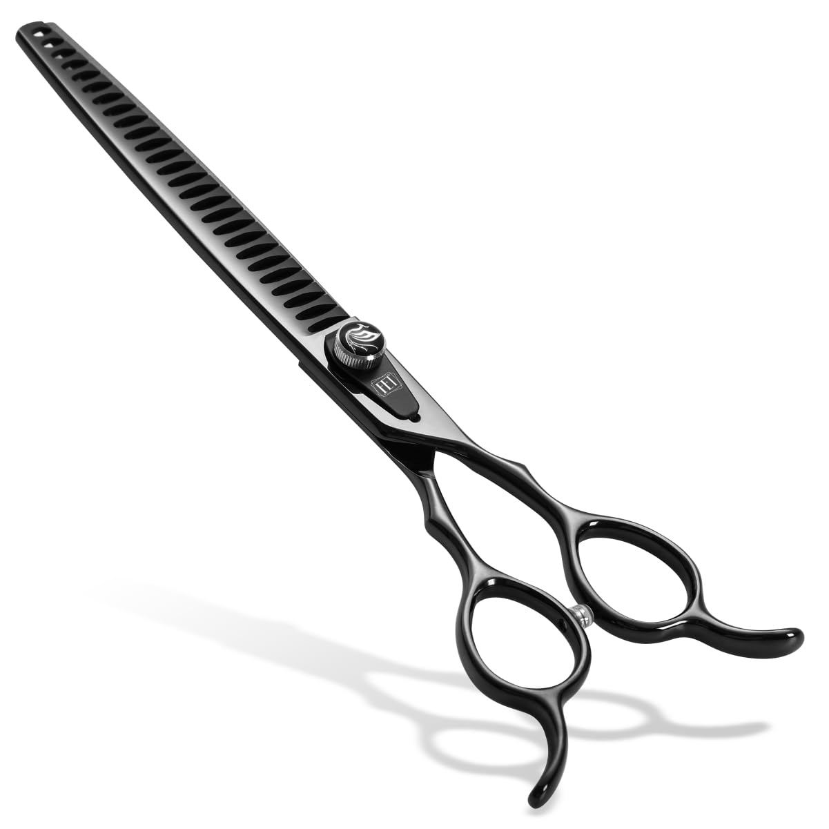 Fenice Totem Dog Grooming Scissors: 8.0 Inch Bright Black Pet Chunker Shears Made Of Japanese 440C Advanced Stainless Steel Prof