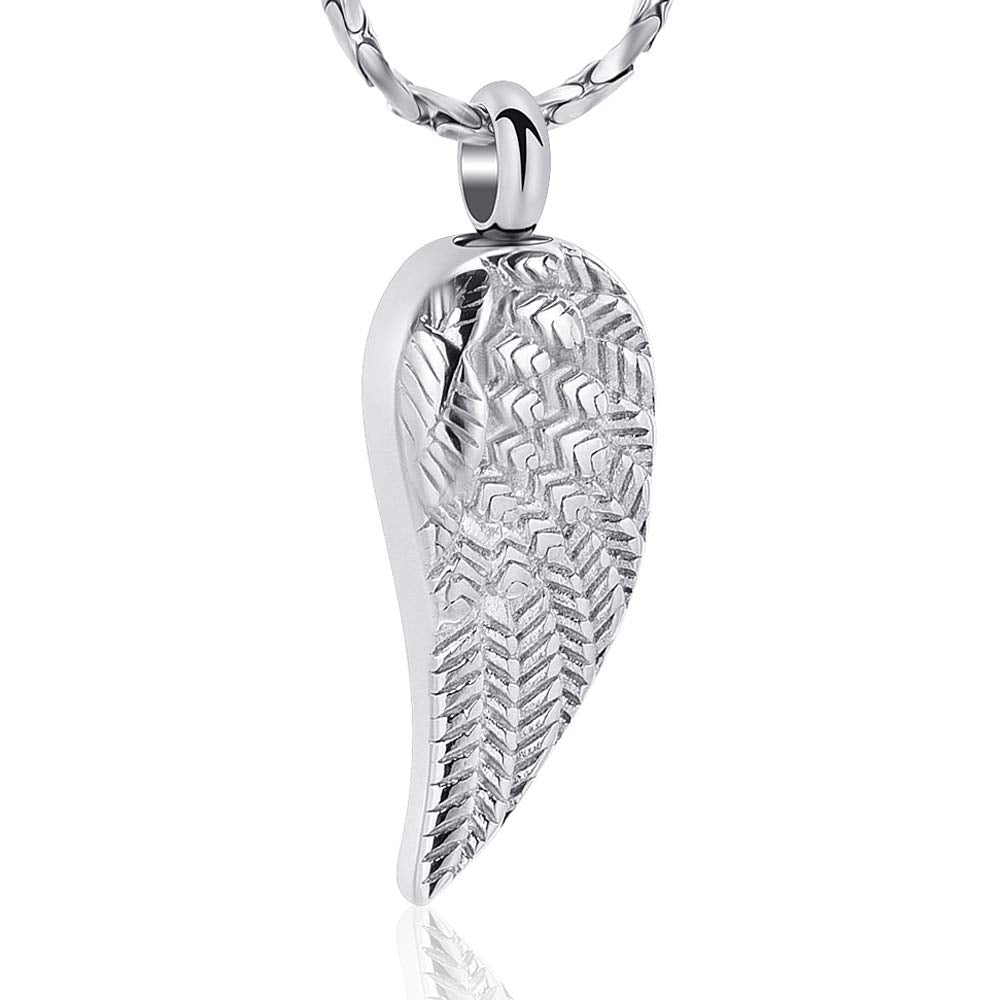 Imrsanl Angel Wings Cremation Jewelry For Ashes Pendant Stainless Steel Keepsake Memorial Urn Necklace For Human/Pets (Silver)