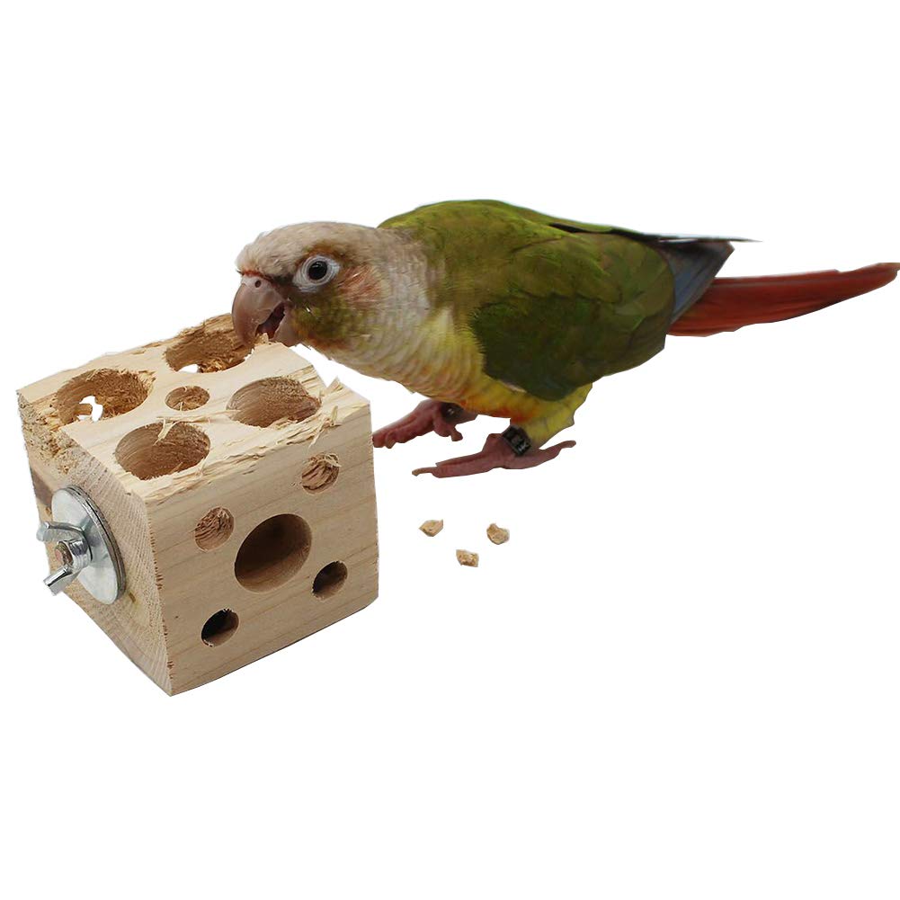 Qbleev Bird Wooden Block Chewing Toy, Parrot Toys Tabletop Puzzle Bird Foraging Toys, Small Animals Shredding Biting Wood Teethi