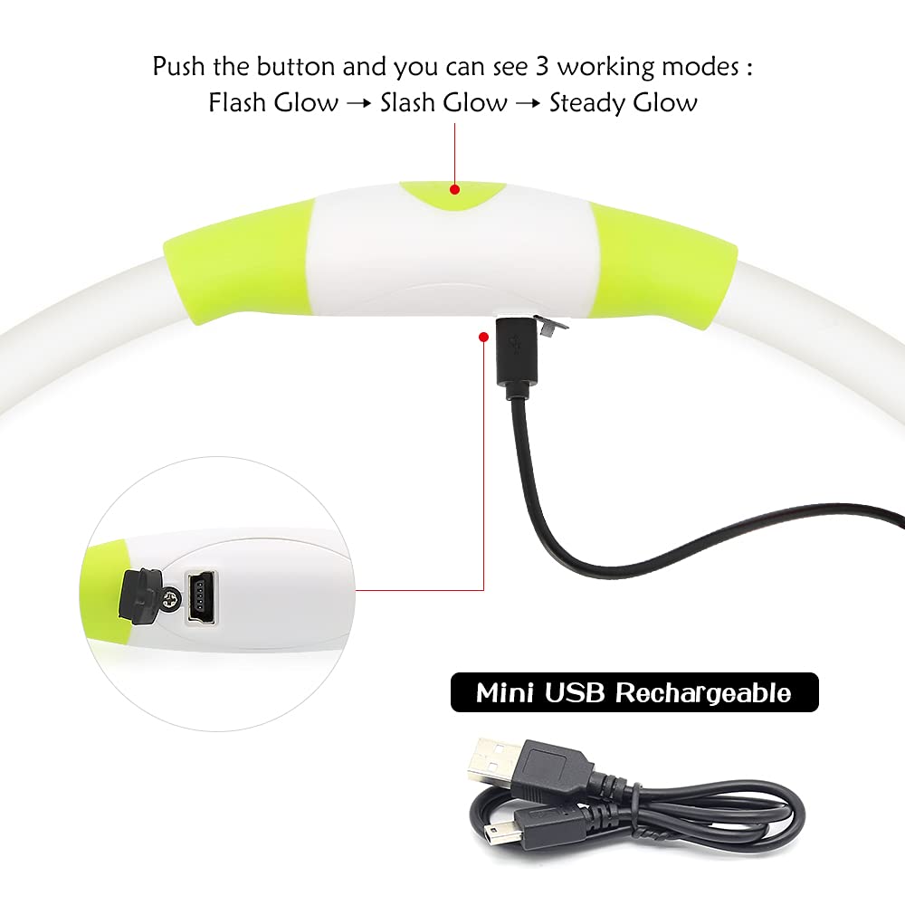 Higo Led Dog Collar, Usb Rechargeable Light Up Dog Collars, Diy Flashing Dog Necklaces For Dog Walking At Night (Green)