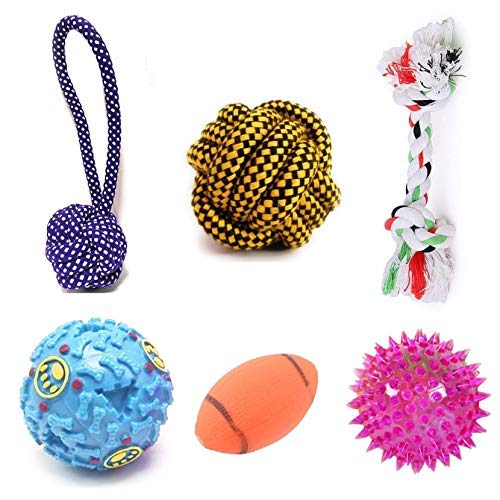 Toy Combo For Dog Pets | Giggle | 2 Knot | Led Ball | Base Ball | Rope Ball With Handle | Rope Ball | Combo Of 6
