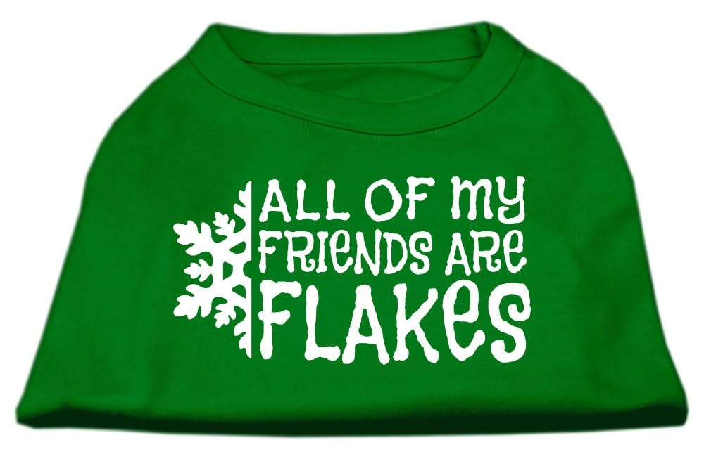 Christmas Screenprinted Dog Shirt, ''All My Friends Are Flakes'' Emerald Green XL (14-20 lbs.)