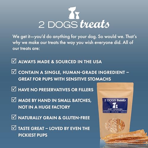 2 Dogs Treats Chicken Jerky - 100% USA-Sourced, Grain-Free, 7 oz, Single-Ingredient, Great for Sensitive Stomachs, High Value for Training