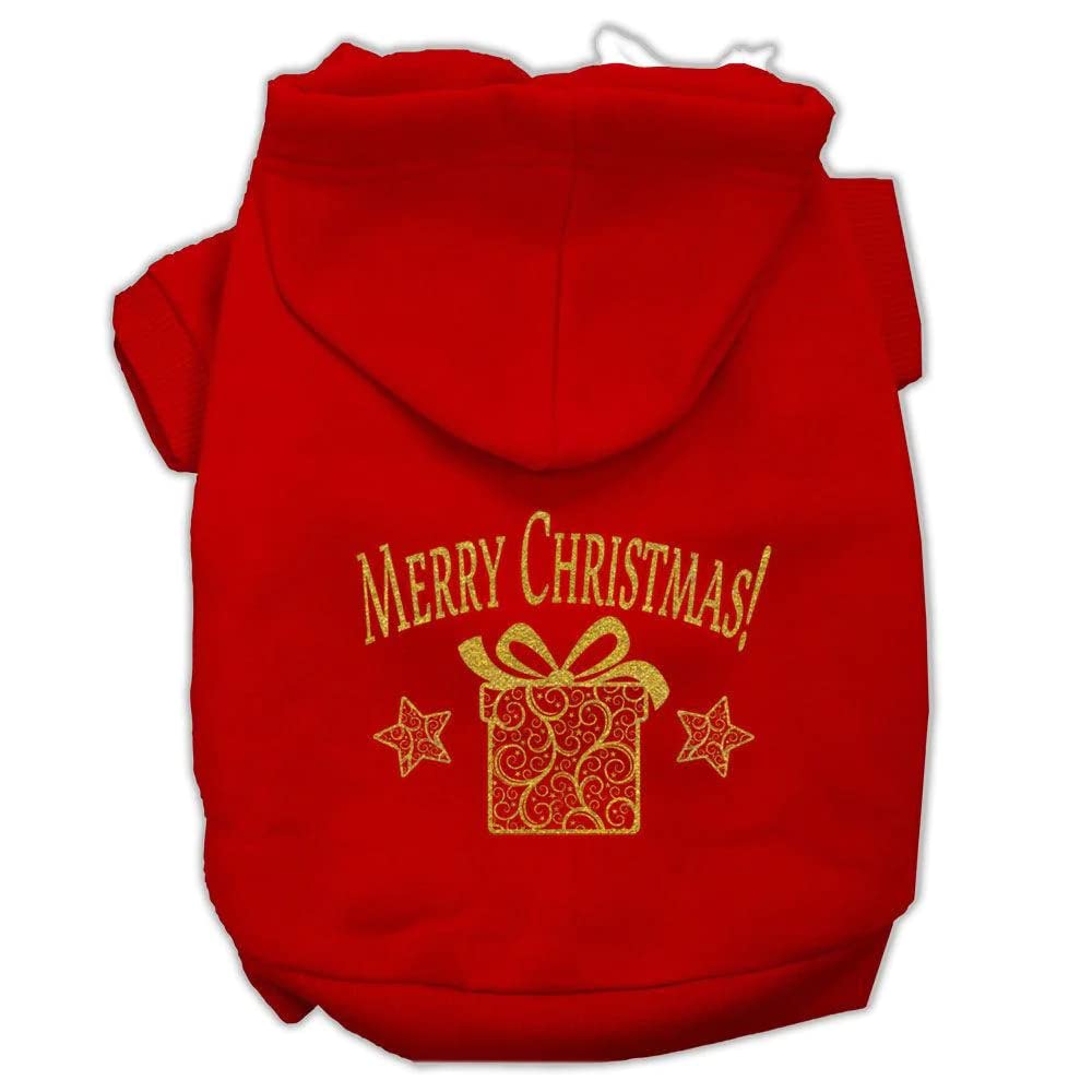 Christmas Pet Dog & Cat Hoodie Screen Printed, Golden Red SM (3-6 lbs.)