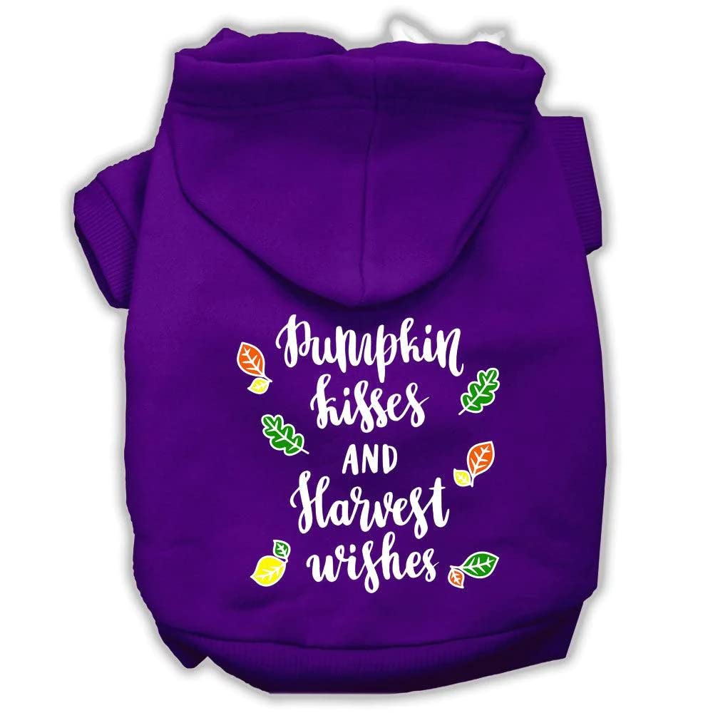 Pet, Dog And Cat Hoodie Screen Printed, 'Pumpkin Kisses & Harvest Wishes' Purple Lg (10-14 Lbs.)