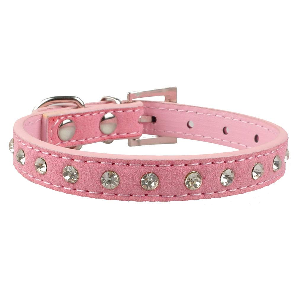 Haoyueer Cute Dazzling Sparkling Elegant Fancy Suede Leather 1 Rows Bling Rhinestone Crystal Jeweled Small Pet Cat Dog Puppy Collar(Pink,S)