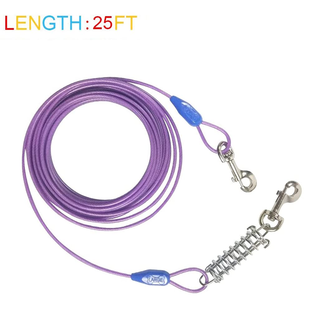 Petest 25Ft Tie-Out Cable With Crimp Cover & Buffer Spring For Large Dogs Up To 90 Pounds