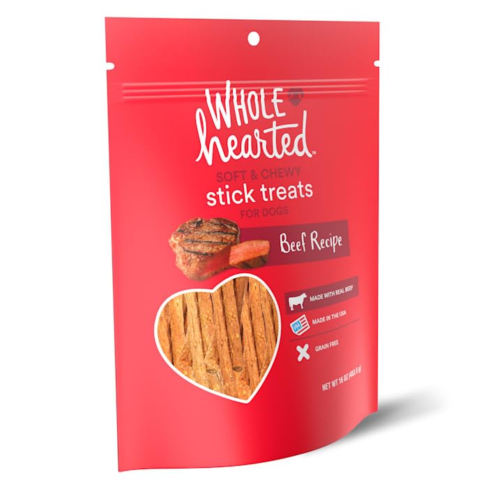 WholeHearted Grain Free Soft and Chewy Beef Recipe Dog Stick Treats 16 oz