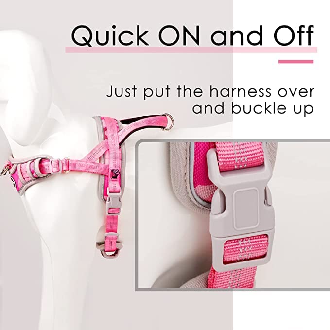 Adventuremore No Pull Dog Harness For Large Dogs, Adjustable Dog Halter Harness Reflective Dog Vest Escape Proof Dog Harness With Easy Control Front Clip Handle For Training Walking (Pink, M)