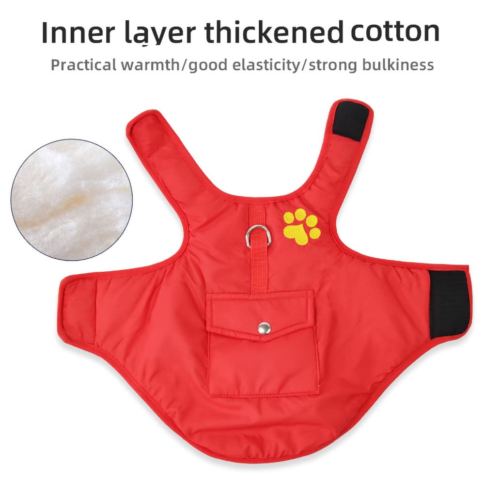 Doggiekit Dog Cold Weather Costs, Reversible Waterproof Warm Dogs Jacket Vest Winter Coat With Pocket And D-Ring, Windproof Pet Cotton Clothes For Smell Medium Large Dogs Cats (Medium, Red)