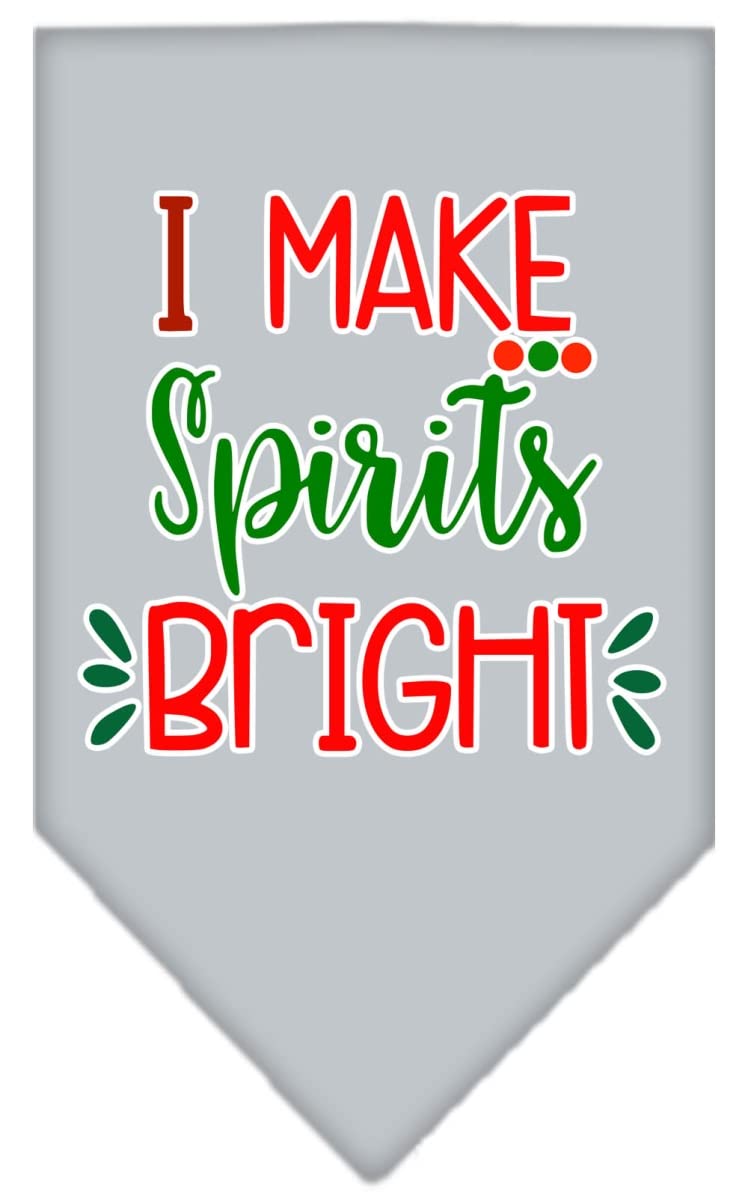 Christmas Pet and Dog Bandana Screen Printed, &quot;I Make Spirits Bright&quot; Grey Small