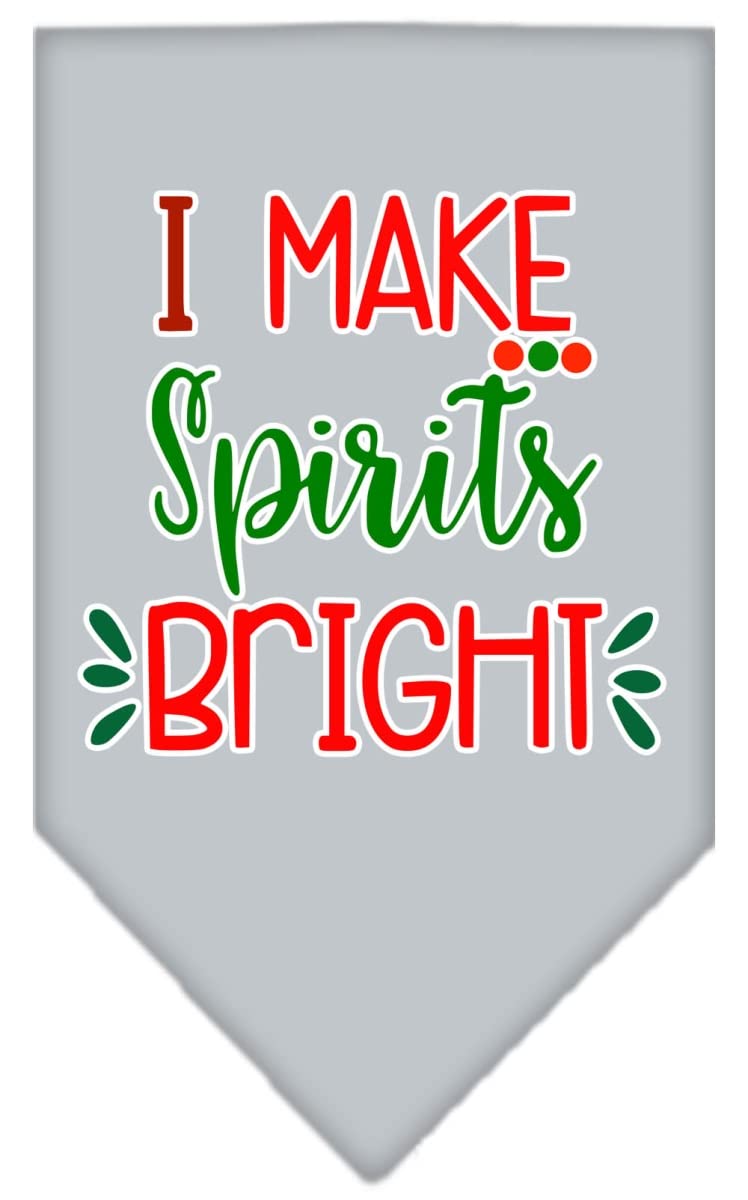 Christmas Pet and Dog Bandana Screen Printed, &quot;I Make Spirits Bright&quot; Grey Large