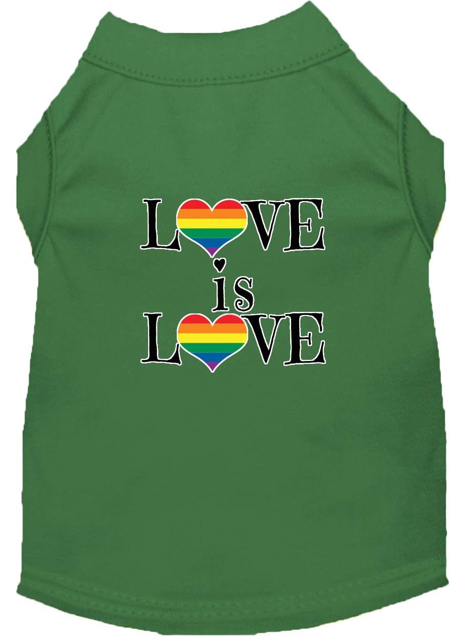 Pet Dog & Cat Shirt Screen Printed, &quot;Love Is Love&quot; Emerald Green XL (14-20 lbs.)