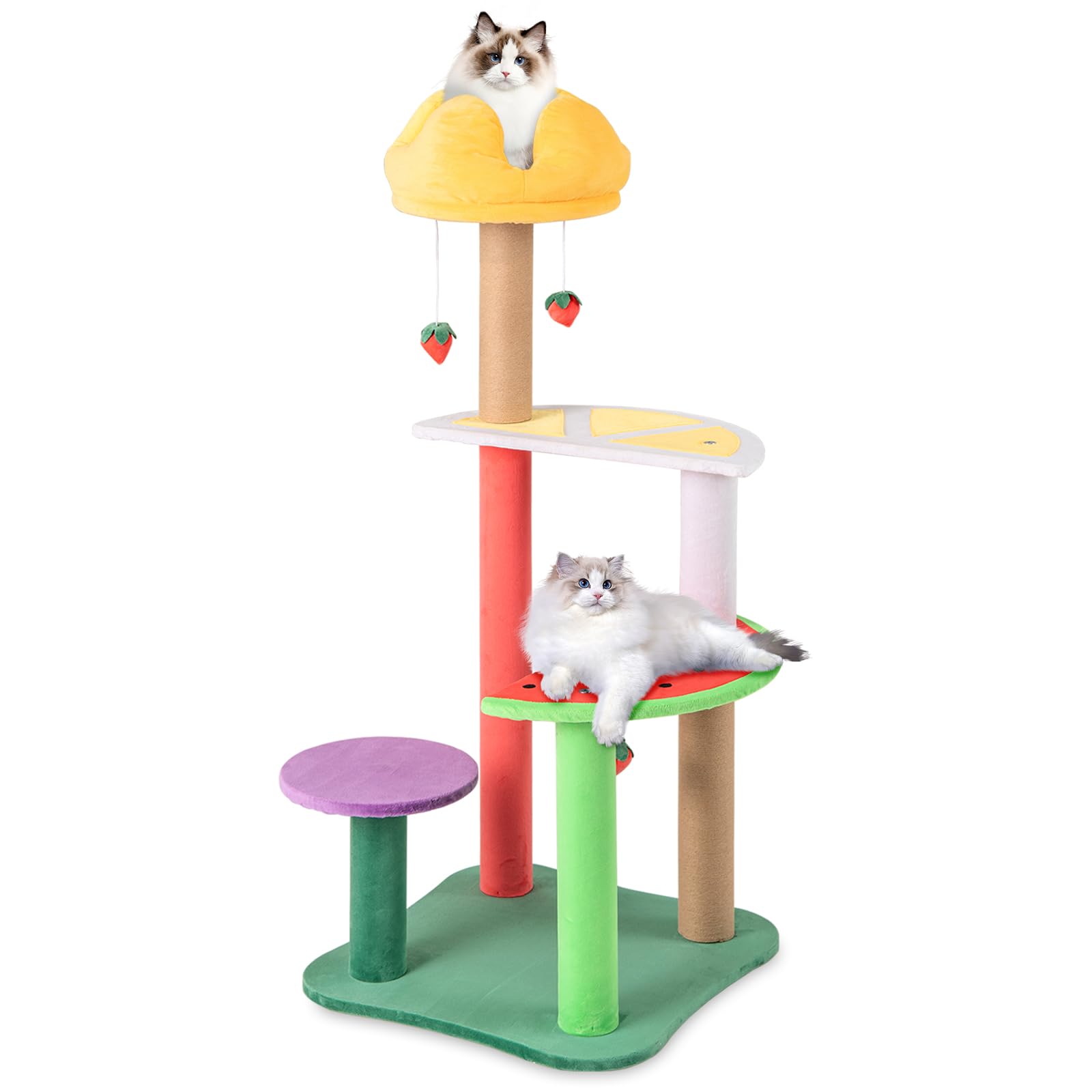 Tangkula Fruit Cat Tree, Multi-Level Cute Cat Tower with Scratching Posts, Padded Top Perch, Strawberry Dangling Balls, Watermel
