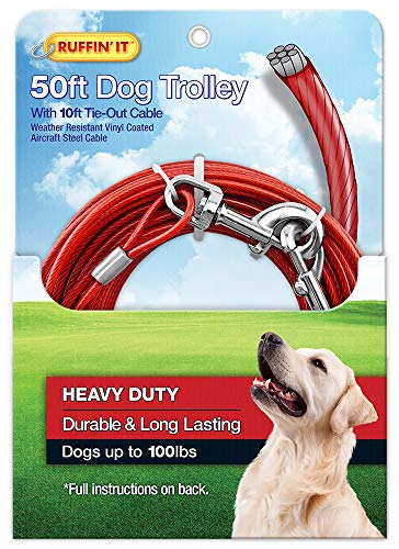 Ruffin' It 15 Ft. Heavy Duty Cable Tie-Out For Dogs, 1700# Strength Up To 100 Lbs