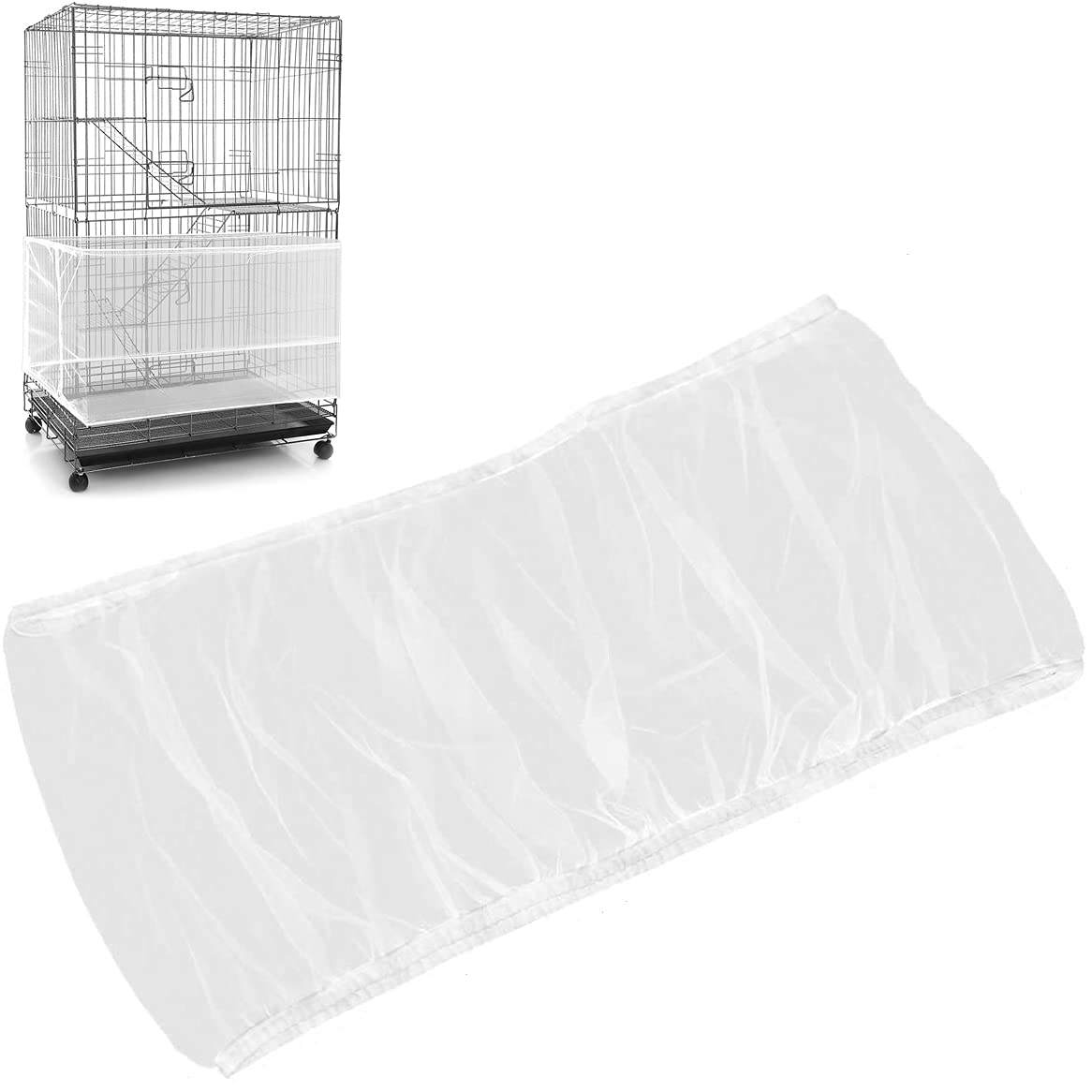 Bsbmieqm Universal Bird Cage Seed Catcher,Seed Catcher Guard Net Cover,Parrot Nylon Mesh Net Cover,Soft Airy Cage Net Stretchy S