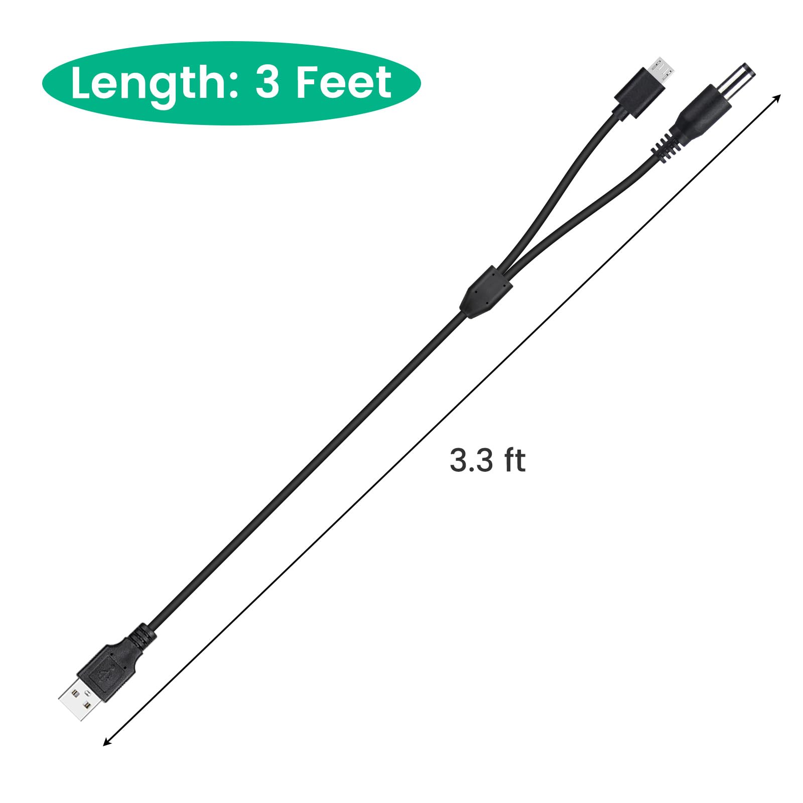 Weishan Dog Shock Collar Charger Cord - 3ft USB Charging Cable, Black, Model 2IN1-CABLE-BK-IV, for Bousnic RS2 & RS2B Training Coll