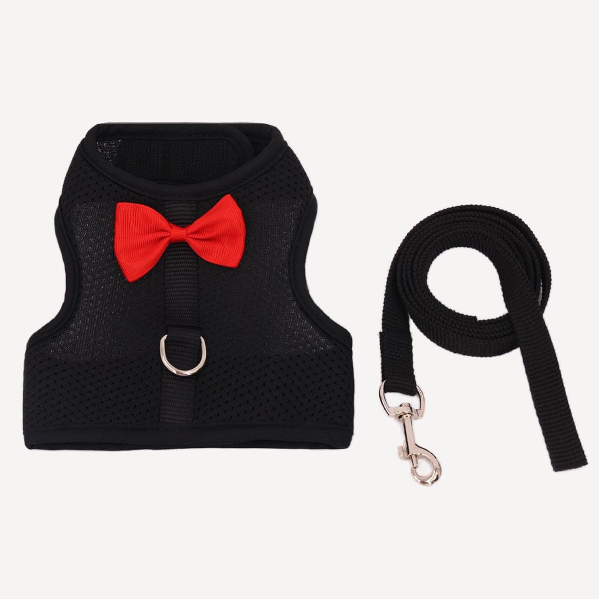 Bunny Harness and Leash for Walking, Adjustable Mesh, Escape Proof, Black, Size L (Chest 13.3-14.5), by cyhaen