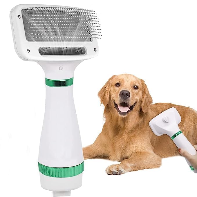 Rampass Pet Hair Dryer 2 In 1 Pet Grooming Dryer With Slicker Brush, Adjustable 3 Temperature Settings For Small And Medium Dogs