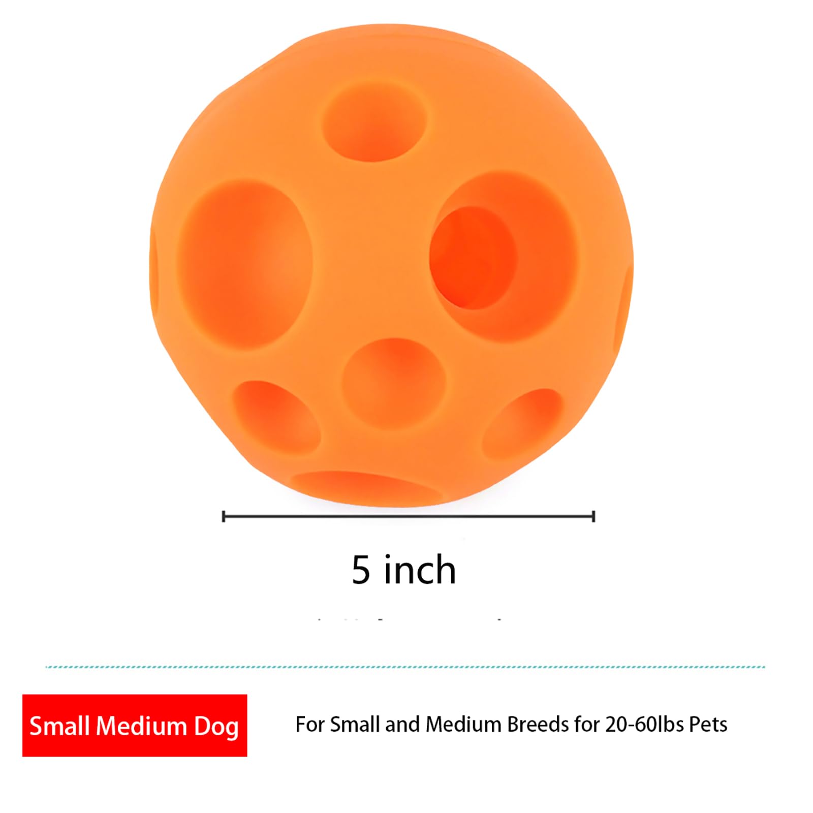 VEEBELL 5 Inch Interactive Dog Toy Ball, Food Dispensing Puzzle Toy, Large Size, Orange Silicone Chew Toy for Medium/Large Dogs