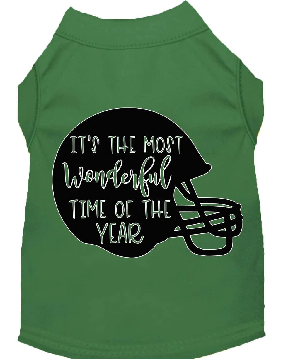 Pet Dog & Cat Shirt Screen Printed, "It's The Most Wonderful Time Of The Year (Football)" Emerald Green 3XL (25-35 lbs.)
