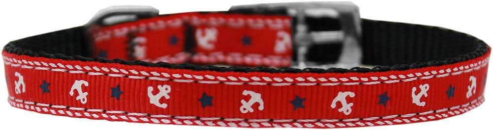 Mirage Pet Products Anchors Nylon Dog Collar with Classic Buckle 3/8&quot; Red, 8