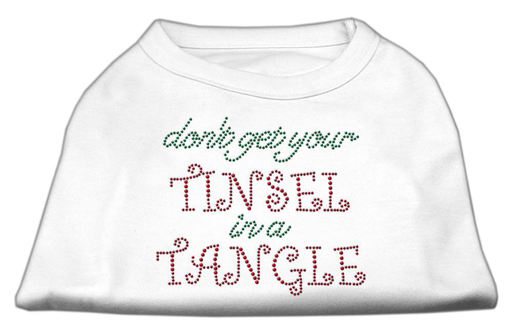 Christmas Pet Dog & Cat Shirt Rhinestone, 'Don'T Get Your Tinsel In A Tangle' White 3Xl (25-35 Lbs.)