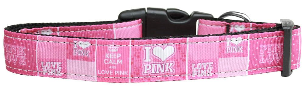 Pet Dog & Cat Nylon Collar or Leash, &quot;I Heart Pink&quot; MD Narrow Collar