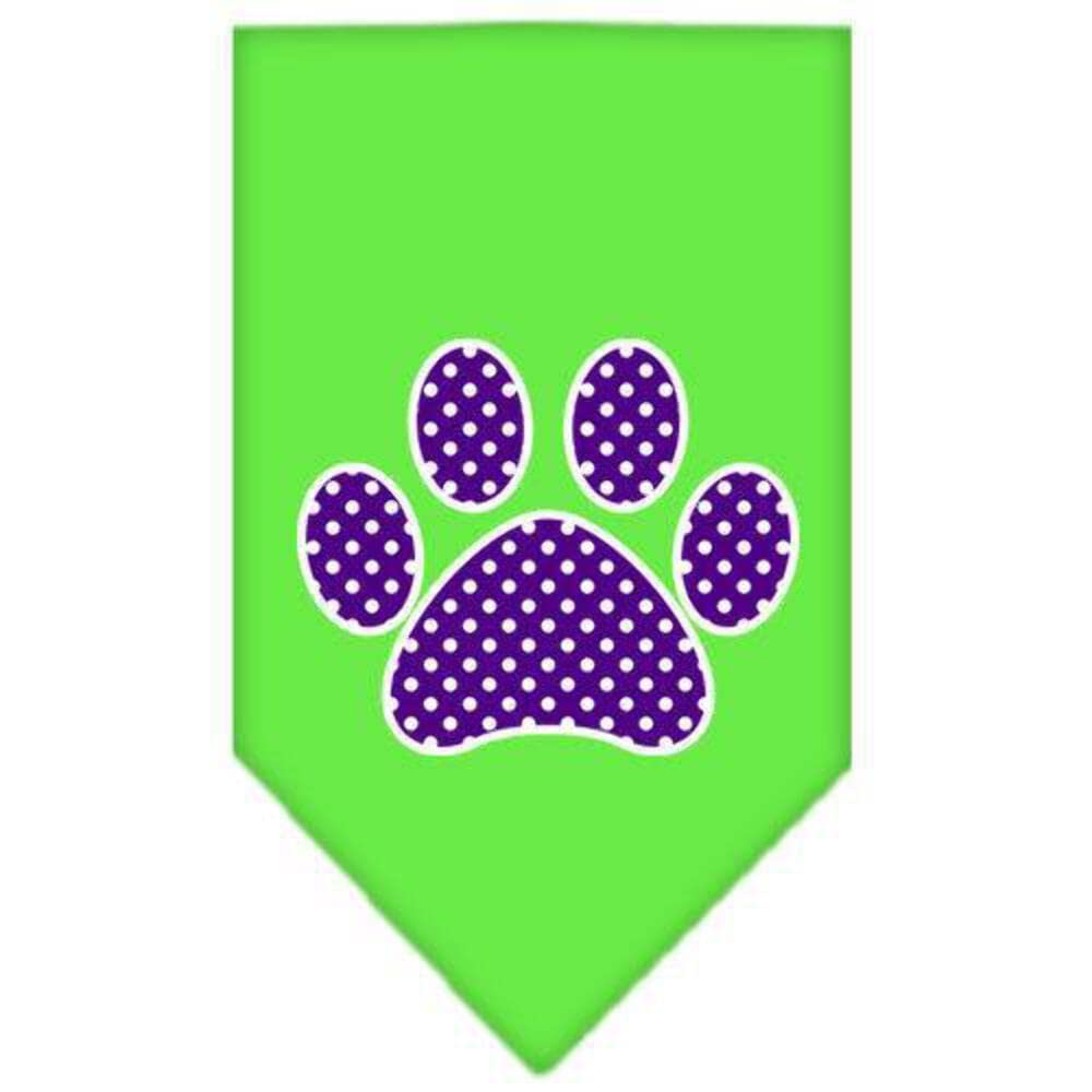 Pet and Dog Bandana Screen Printed, &quot;Purple Swiss Dot Paw&quot; Bright Pink Large