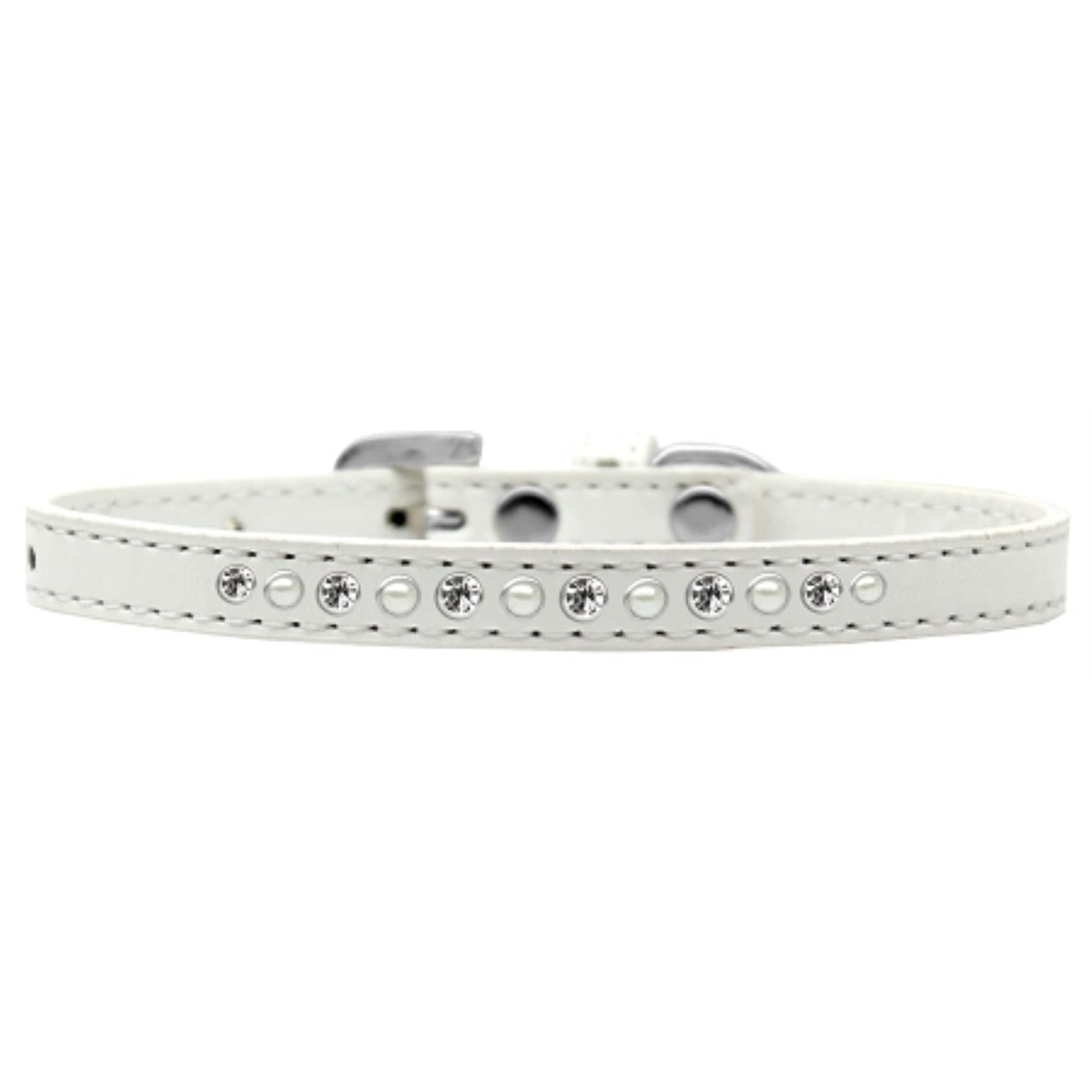 Mirage Pet Products Pearl and Clear Crystal White Puppy Dog Collar, Size 14