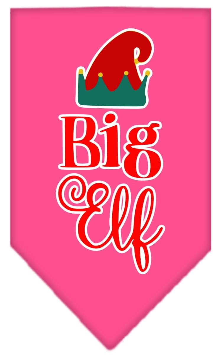 Christmas Pet and Dog Bandana Screen Printed, &quot;Big Elf&quot; Bright Pink Large
