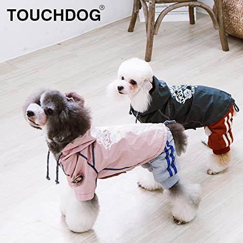 Touchdog 'Cloudburst' Reversible Dog Raincoat - Waterproof Dog Coat and Adjustable Rainbreaker Pet Raincoat or Outdoor Dog Jacket with Built-in Hood Green Small