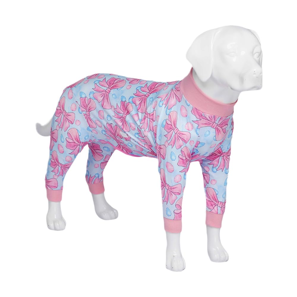 Xqpetlihai Recovery Shirt for Abdominal Wounds or Skin Diseases Bodysuit Dogs Pajamas for Shedding Allergy Anti Licking Pink Bow