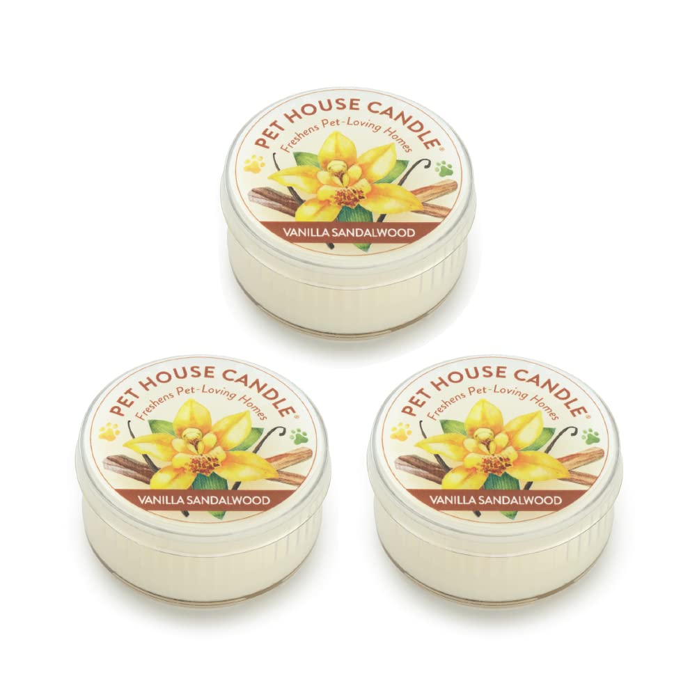 Pet House Mini Candles For Pet Odor Made With Natural Soy Wax, Plant Based, Dog And Cat Friendly Scented Candles, Vanilla Sandal