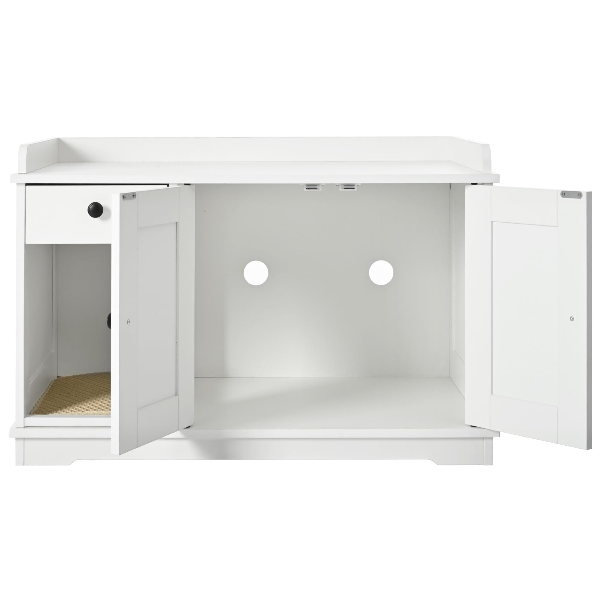 Merax Farmhouse Hidden Cat Litter Box Enclosure with Barn Door & Mat, Wooden Cat Washroom Furniture with Litter Box,Cat House wi