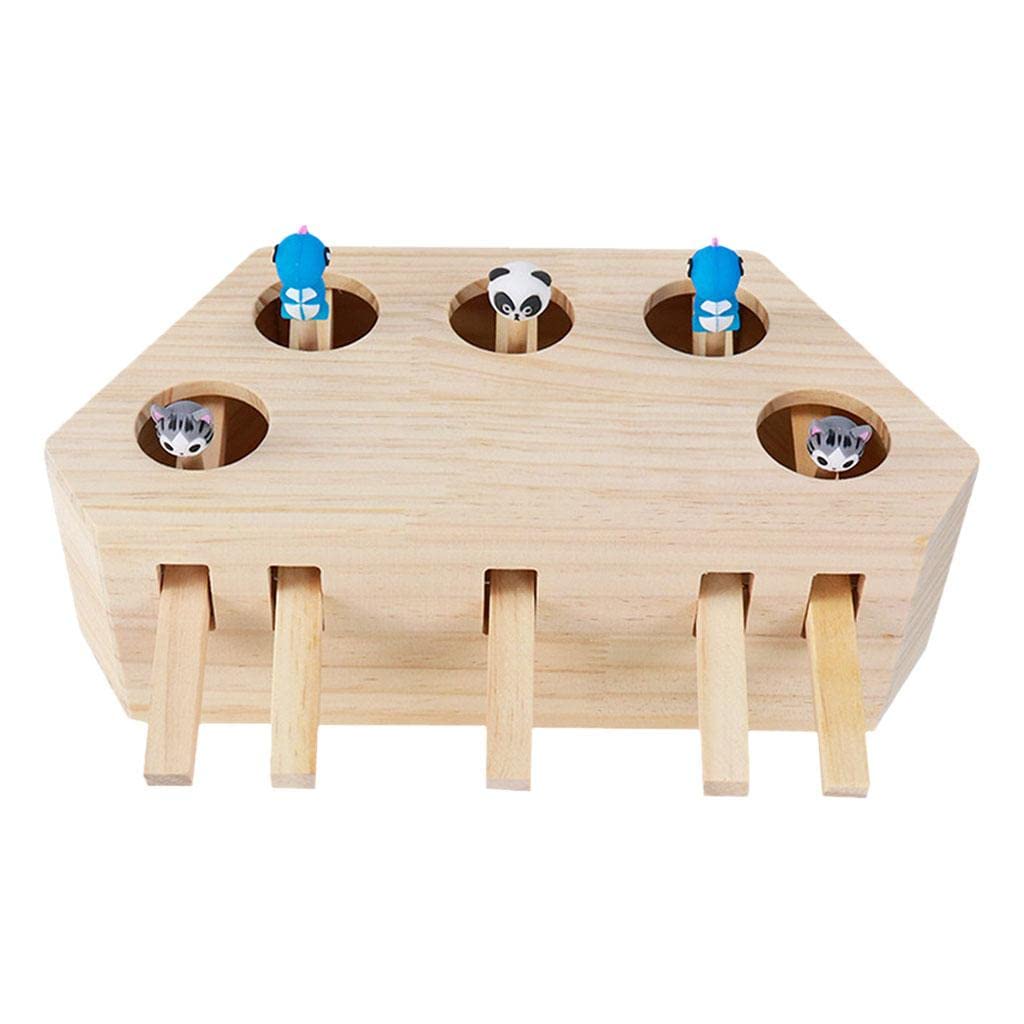 Atorse Cat Hunt Mouse Toy Wooden Whack A Mole Box Puzzle Toy Catch Mice 5 Holes|Pet Supplies|Cat Supplies|Toys