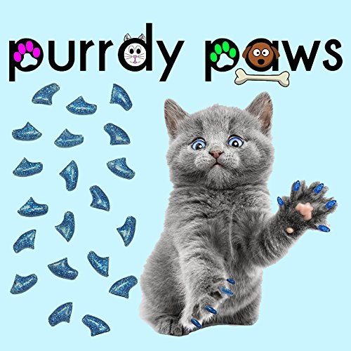 Purrdy Paws 40 Pack Soft Nail Caps for Cat Claws Blue Glitter Small