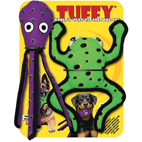 Tuffy - Limited Edition-World'S Tuffest Soft Dog Toy- Phrog & Purple Squid- 2 Pack. Squeakers-Multiple Layers.Made Durable, Stro