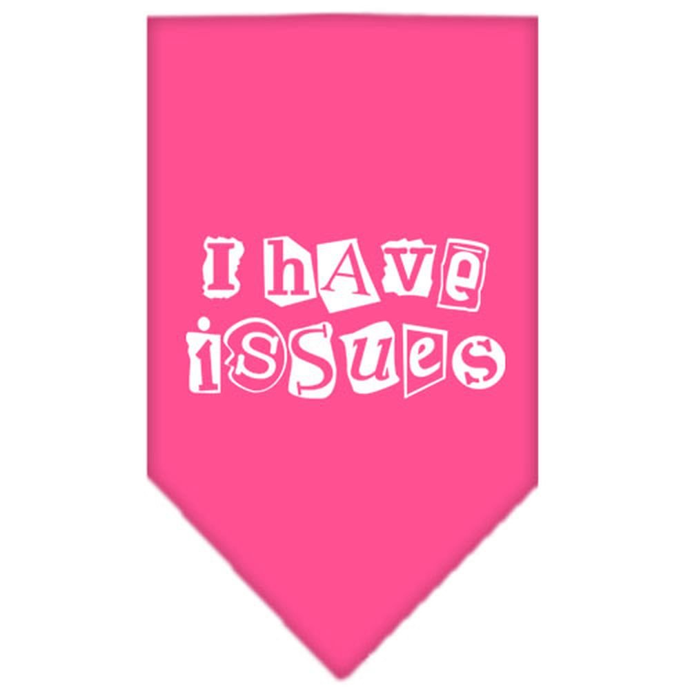 Pet and Dog Bandana Screen Printed, &quot;I Have Issues&quot; Bright Pink Large