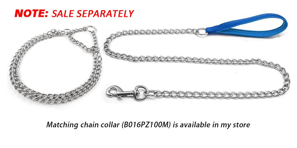 Beirui Premium 4 Foot Chain Heavy Duty Dog Leash - Soft Padded Handle Lead - Perfect Basic Leashes For Large & Medium Size Pets Walking,Traffic Training And Traveling (3.0Mm * 4 Foot, Blue)