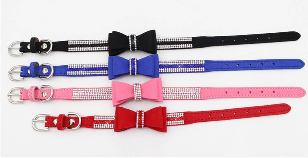 Bow Tie Puppy Dog Collar With Rhinestone, Bling Crystal Pretty Diamond Jewel Girls Cat Collars For Xxs Xs Small Medium Large Breed Pet Dogs Female Kitten, Hot Pink Xxsmall